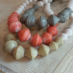 Teng Yue Recycled Multicolored Paper Beads Swirl Chunky Necklaces Set Of 3
